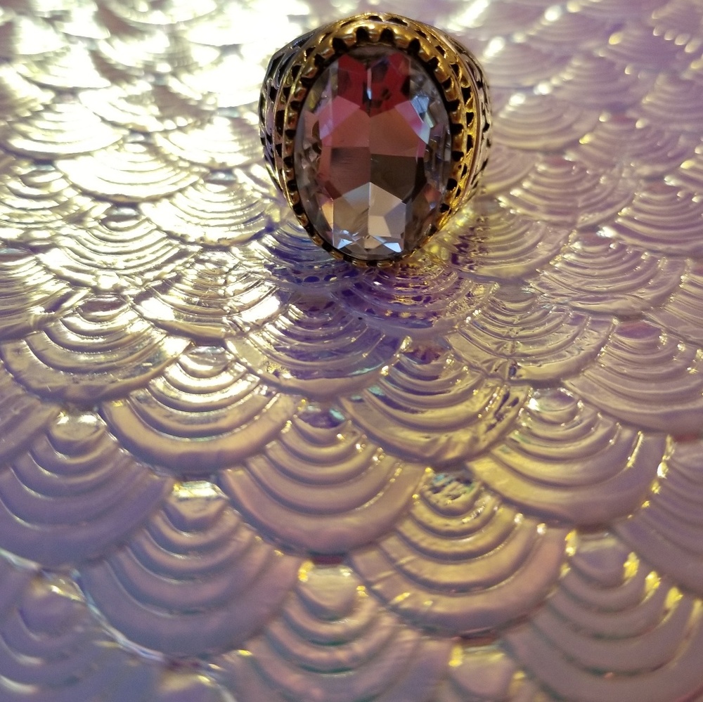 💎 Over sized large clear glass stone metal ring - Picture 6 of 7